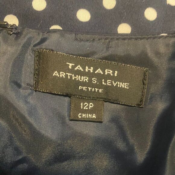 Tahari A.S.L. Navy Blue/White polka-dot sleeveless Sheath dress, size 12P - Picture 5 of 6